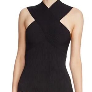 MAJE Manhattan Ribbed Stretch-knit Top Black NWT Size XS (1)